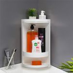 PRIME PICK Bathroom Rotating Storage Rack 2 Layer 360 Degre Rotating Multi-Function Organizer Plastic Triangle Shelf Dust-Proof Waterproof Corner Rack for Cabinet Bathroom Kitchen (White, Medium)