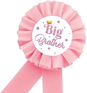 Big Brother Tinplate Badge Pin, Brother To Be Button Pin for Boy, Pink Rosette Crown Big Brother Award Ribbon Pin, Boy Birthday Party Decoration