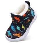 JIASUQI Baby Boys Girls Winter Shoes Toddler Cozy Fleece Snow Boots Kid Infant Outdoor Warm Faux Fur Boots(Navy Dino,12Months-18Months)