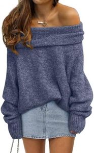 LILLUSORY Off The Shoulder Sweater Tops Oversized Stay Put Neckline Ultra Soft Perfect for Going Out Date Nights Casual Evenings NavyBlue XL