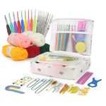 OPTIVICE Crochet Kit Crochet Kits for Beginners Adults Knitting Kit Ergonomic Metal Crochet Hooks Knitting Accessories Tools Crochet Wool Yarn Storage Case Needles Crochet Starter Kit(White Cactus)