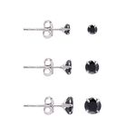 Black Cubic Zirconia Studs Earrings Set, 3 Pairs Sterling Silver Earrings Studs 3MM 4MM 5MM