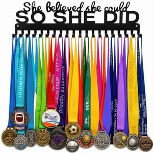 Medal Hanger Display - She Believed She Could She Did,Sturdy Metal Personalized Medal Holder for Sport Race Runner Gymnast Swimmer Soccer Women Girls Gift,Organizer Hold 80 Award Medals Easy Install