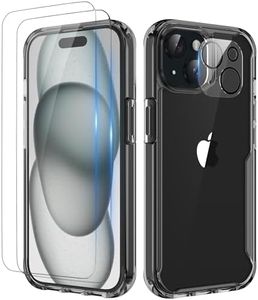 ORETECH para Funda iPhone 15, con [2X Protector de Pantalla][1X Cámara Protector de Pantalla] Antigolpes Antichoque Anti-Arañazos Transparente para Carcasa Fundas iPhone 15 Case 6.1" Negro