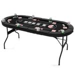 GYMAX Poker Table Foldable, 8-Player Texas Holdem Poker Table with Metal Cup Holders, Casino Grade Felt & Padded Rails, Portable Folding Poker Table for Leisure Game, Homes, Game Rooms (Black)