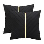 Tosleo Black Velvet Throw Pillow Covers 18x18 inch Pack of 2 with Gold Leather Decorative Couch Pillow Cover Luxury Modern Pillowcases for Wedding Living Room Bedroom Sofa Cushion Bed