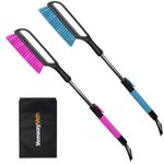 YeewayVeh 35" Snow Brush and Ice Scraper, 2 Pack Extendable Car Snow Scraper with Soft Grip & Additional Handhold, 2 in 1 Detachable & Scratch-Free Snow Brushes for Car Truck SUV, Magenta & Lake Blue