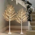 EAMBRITE Lighted Birch Tree Set, White Christmas Trees Indoor Outdoor Decorations, 5FT 6FT Prelit Artificial Tree with Timer & Light Dimmer, LED Twig Tree for Home Porch Bedroom Wedding Decor (2Pcs)