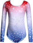 Zaclotre Girls Sparkling Stars Gymnastics Long Sleeve Leotards for Patriotic USA Kids