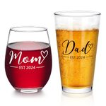 Futtumy New Parents Gift, Mom & Dad Est 2024 Stemless Wine Glass Set for New Parents Parents to Be Mom Dad, New Parents Gifts for Couples, Ideal Gift for Christmas Mother's Day Father's Day