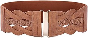 Vintage Leather Elastic Waist Belt Fashion Wide Belts for Women (Brown L)