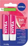 NIVEA Watermelon Shine Lip Balm, Tinted lip balm with shea butter & natural oils for 24hr moisture, Watermelon scent, Lip moisturizer for dry lips, (2 x 4.8g)