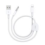 elytronic Aux to Lightning Cable, Lightning to 3.5mm Aux Cord 2 in 1 Audio Charging Cable, Compatible with Phone 15 14 13 12 11 XS XR X Pad, Supports Car Stereo Speakers Headphone 3.94Ft (White)