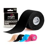 Meglio Kinesiology Tape - Uncut 5m Roll Sports Tape Strapping for Injuries, Support Muscle Tape, K Tape, Physio Tape, Trans Tape, Athletic Tape, Breathable & Waterproof | (Black)