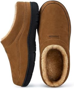 HomeTop Men's Moccasin Slippers Soft Warm Non-slip Memory Foam Indoor House Shoes with Fluffy Lining Chestnut, 10-11 UK