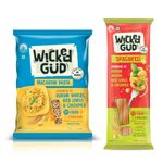 WickedGud 2X Fiber Macaroni & Spaghetti Pasta Combo | No Maida | Durum Wheat Semolina | Brown Rice | Red Lentils | Healthy Diet Pasta - 400gm x 2