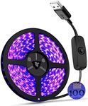 UV Light Strip USB UV Black Light Strip DC5V 390nm-400nm 6.56FT/2M SMD 3528 120LEDs IP65 Waterproof Super Bright LED Strip Lights, for Fluorescent Dance Party Body Paint Stage Lighting (USB+Switch)