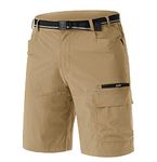 TACVASEN Men's Hiking Cargo Shorts Quick Dry Casual Breathable Shorts with Belt Khaki, 38