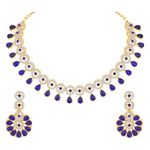 Atasi International Gold Dark Blue Kundan and American Diamond Necklace Jewellery Set with Earrings for Women (GB5555)