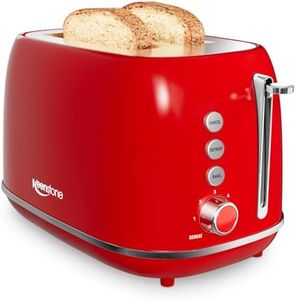 2 Slice Stainless Steel Toaster Retro with 6 Bread Shade Settings, Bagel, Cancel, Defrost Function, Extra Wide Slot, Removable Crumb Tray, Red