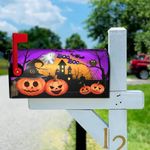 Halloween Scary Night Pumpkin Lanterns Mailbox Covers Standard Size Ghost Owl Bat Castle Boo Purple Magnetic Mail Wraps Cover Letter Post Box 21x18 in Mailwrap for Outside Garden Home Decor