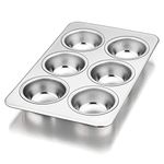 P&P CHEF Muffin Pan Cupcake Baking Pan, 6-Cups Mini Stainless Steel Muffin Tray, Metal Cupcake Pan for Cake Tart Brownie Quiche, Food Safety & Heavy Duty, Easy Release & Dishwasher Safe