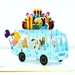 HAPPY GIFTERS Bus Pop Up Birthday Card - Birthday Gifts 3D Greeting Pop Out Surprise - Handmade Large Gift Cards for Men, Women, Kids, Son, Daughter - Unisex Pop-up Bday Present with Envelope Included