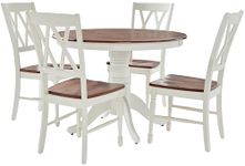 Crosley Furniture Shelby 5-Piece Traditional Round Dining Table Set for 4, Distressed White