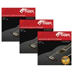 TIGER AGS-3-SL Acoustic Guitar Strings - Super Light (.011-.052) - Steel Strings for Acoustic Guitar - Pack of 3