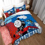 Ste-X Duvet Cover Set Thomas The Train 3 Piece Soft and Breathable White Bedding Sets - Zipper + 2 Pillowcases 80 X 80 (200x200cm(Double),Thomas 01)