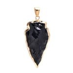 Jet Black Tourmaline Gold-Plated Arrowhead Pendant – 1.5 Inch Crystal for Reiki Healing, Mental Clarity, Love, Confidence, and Good Luck – Perfect Gift for Stability and Self-Esteem