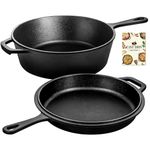 Overmont 26CM/3L Pre-Seasoned Cast Iron Pan - Dutch Oven Pot with Lid - Cast Iron Skillet, Combo Cooker with Cookbook Recipe, Works on Baking,Stovetop & in Oven -10.5 Inch