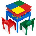 Play Platoon Kids Activity Table Set - 3 in 1 Water Table, Craft Table and Building Block Table with Storage - Includes 2 Chairs and 25 Ex-Large Blocks - Primary Colors