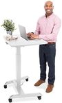 Stand Steady Multifunctional Mobile Podium Desk | Portable Sit to Stand Lectern with Pneumatic Height Adjustment & Tilting Desktop | Rolling Laptop Stand | Mobile Desk for School, Home, Office (White)