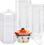 LATERN 50Pcs Plastic Dessert Cups with Lids, 100ml Hexagon Dessert Cups Clear Parfait Appetizer Cup Reusable Serving Bowl with Lids for Dessert Pudding Mousse Party (7.5 x 4.5cm)