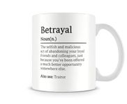 Behind The Glass - Betrayal Definition - Funny Mug for The Office | Mug for Colleague Leaving Work, Ceramic, 11fl.oz.