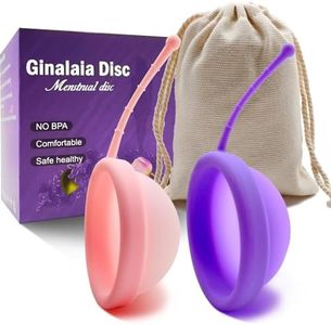 Ginalaia Reusable Menstrual Disc, Ultra-Soft Medical-Grade Silicone Period Disc for Women Wear 12 Hours 2 Size for Light & Heavy Flow Removal String (Purple+Pink, L+S)