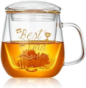 Glass Tea Cup 17.6oz, “Best Dad Ever” Fathers Day Cup with Gift Box, Gifts Mug for Dad, Glass Mug Teacup, Tea Cups for Dad Birthday, Perfect for Grandpa & Son.