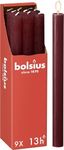 Bolsius Tapered Dinner Pillar Candles - Dark Red - Pack of 9 - Long Burning Time of 13 Hours - Household Candle - Interior Decoration - Unscented - Includes Natural Vegan Wax - 27 x 2.3 cm