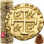 Metal Pirate Coins - 35 Large Gold Treasure Coin Set, Metal Replica Spanish Doubloons for Board Games, Tokens, Toys, Cosplay - Realistic Money Imitation, Pirate Treasure Chest - Diameter: 1.18"