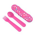 Bentgo Kids Utensil Set - Reusable Plastic Fork, Spoon & Storage Case BPA-Free Materials, Easy-Grip Handles, Dishwasher Safe Ideal for School Lunch, Travel, Outdoors (Rainbows and Butterflies)