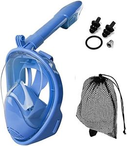 Snorkel Mask Full Face JRing 180° Panoramic View Safe Breathing System Diving Mask with Adjustable Strips and Action Camera Mount Anti-Fog Anti-Leak Snorkeling Mask Set for Adults and Kids