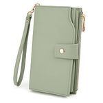 UTO Wallets for Women Wristlet RFID Large Capacity PU Leather Clutch Card Holder Organizer Ladies Purse Strap 459 Fog Green CA