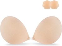 Ceridwen Adhesive Bra Strapless Sticky Invisible Push up Silicone Bra for Backless Dress with Nipple Covers Beige