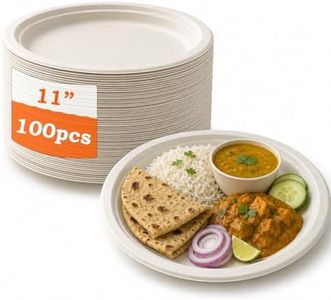 Aakriti 11 Inch Disposable Paper Plates (100 Pieces) | Heavy Duty Sugarcane Bagasse Compostable Dinner Plates | Eco-Friendly Plates for Roti, Sabzi, Biryani, Pizza, Snacks, Parties & Catering