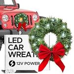 Tactik LED Car Wreath with Lights - 2023 Christmas Car Decorations - Christmas Truck Decorations - Fits Jeep Christmas Decorations Car Wreath Truck Wreath Jeep Wreath - Long Lasting 12-Volt Power