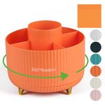 DOCMON Pen Holder, 360 Degree Rotating Desk Organizer, 5 Slots Spinning Pen Cup Pencil Cup Holder for School, Office, Home, Art Supply (Orange)