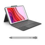 Logitech Combo Touch Keyboard Case for iPad (7th gen - 2019 | 8th gen - 2020 | 9th gen - 2021) + Logitech Crayon Grey Digital Pencil for All iPads (2018 Releases and Later)