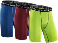 Neleus Men's 3 Pack Compression Short - Green - Medium