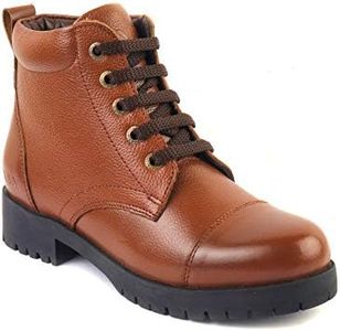 XHUGOY 2001 TAN(RED COLOUR) OXFORD BIKER/POLICE ANKLE LACE-UP BOOTS FOR WOMEN
